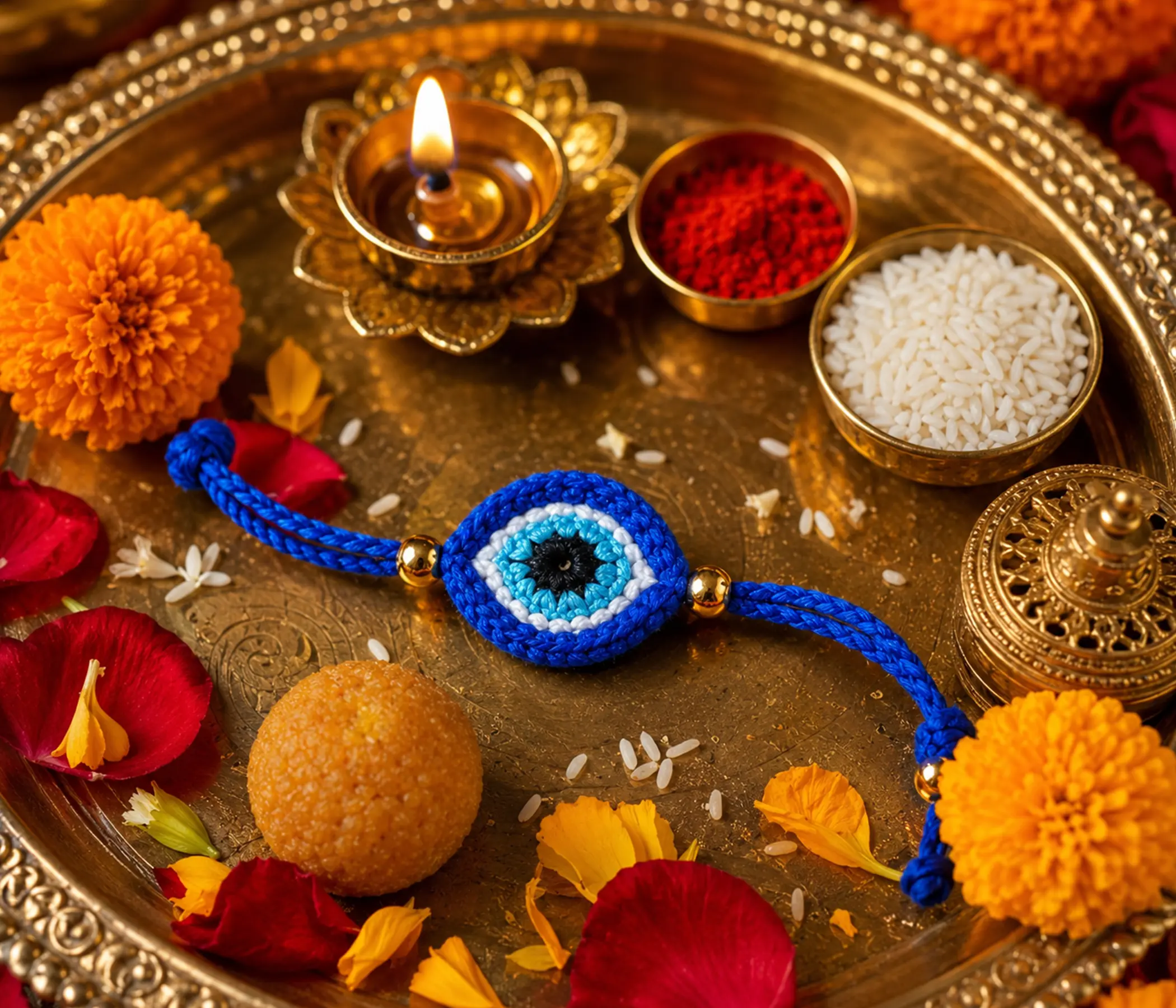 Evil Eye Handcrafted Crochet Rakhi - Unique Handmade Rakhadi for Raksha Bandhan